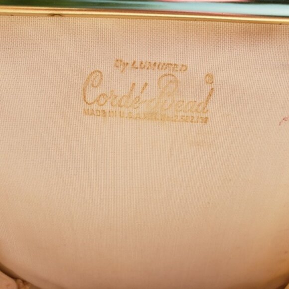 Corde Beads White Gold Tone Metal Frame Handbag Bag Purse Vintage Kiss Clasp 60s - Picture 4 of 4